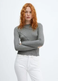 T-shirt Maille CÎtelée Coutures Décoratives