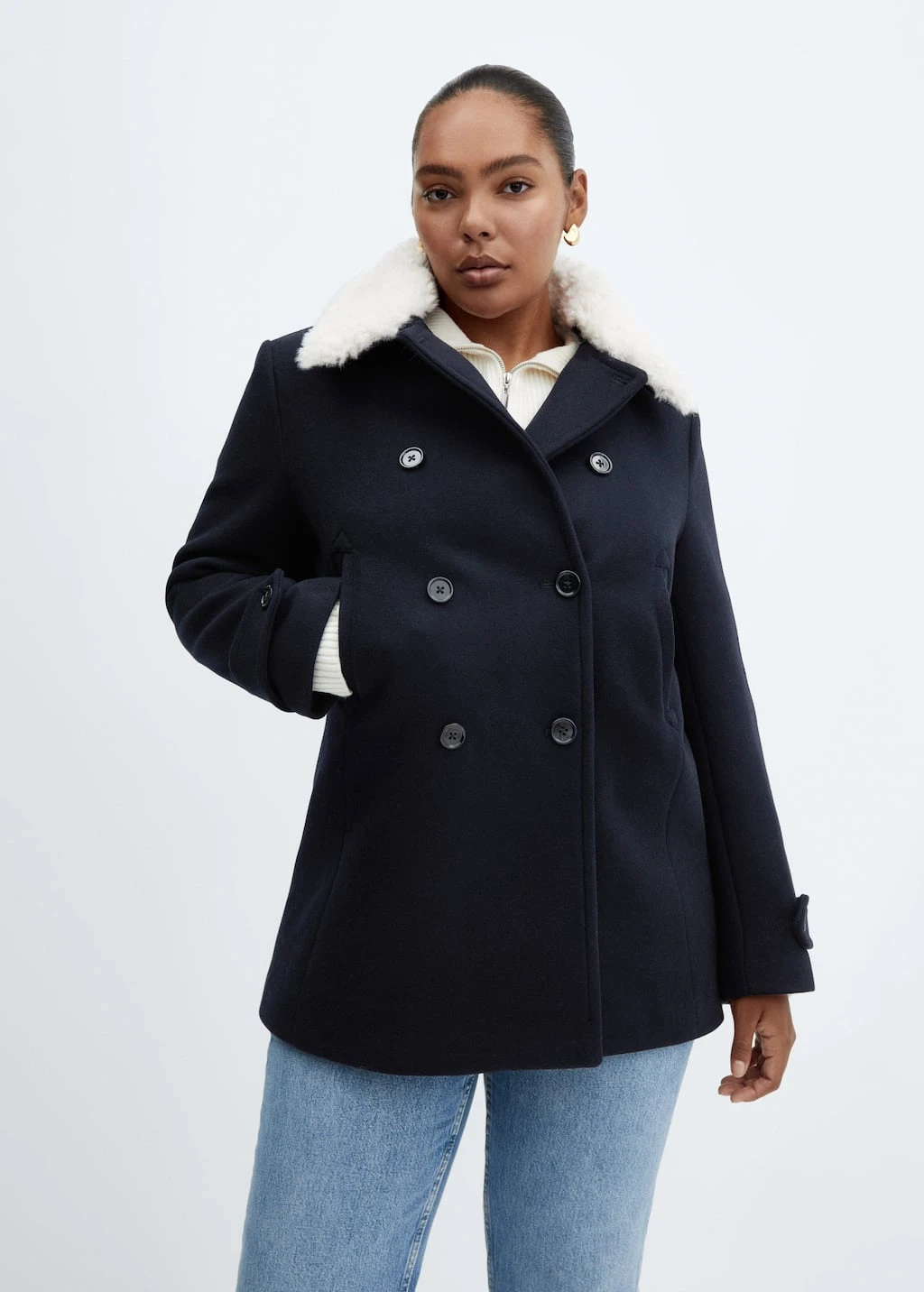 Manteau Double Boutonnage Col Fausse Fourrure – Image 8