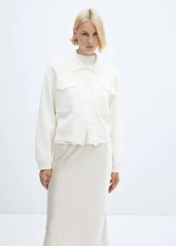 Cardigan Col Chemise Poches