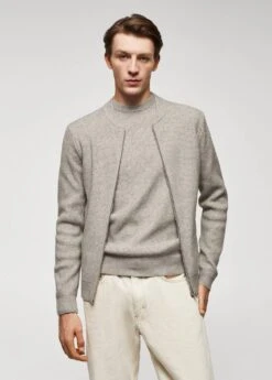 Cardigan Maille Côtelée Laine Mélangée