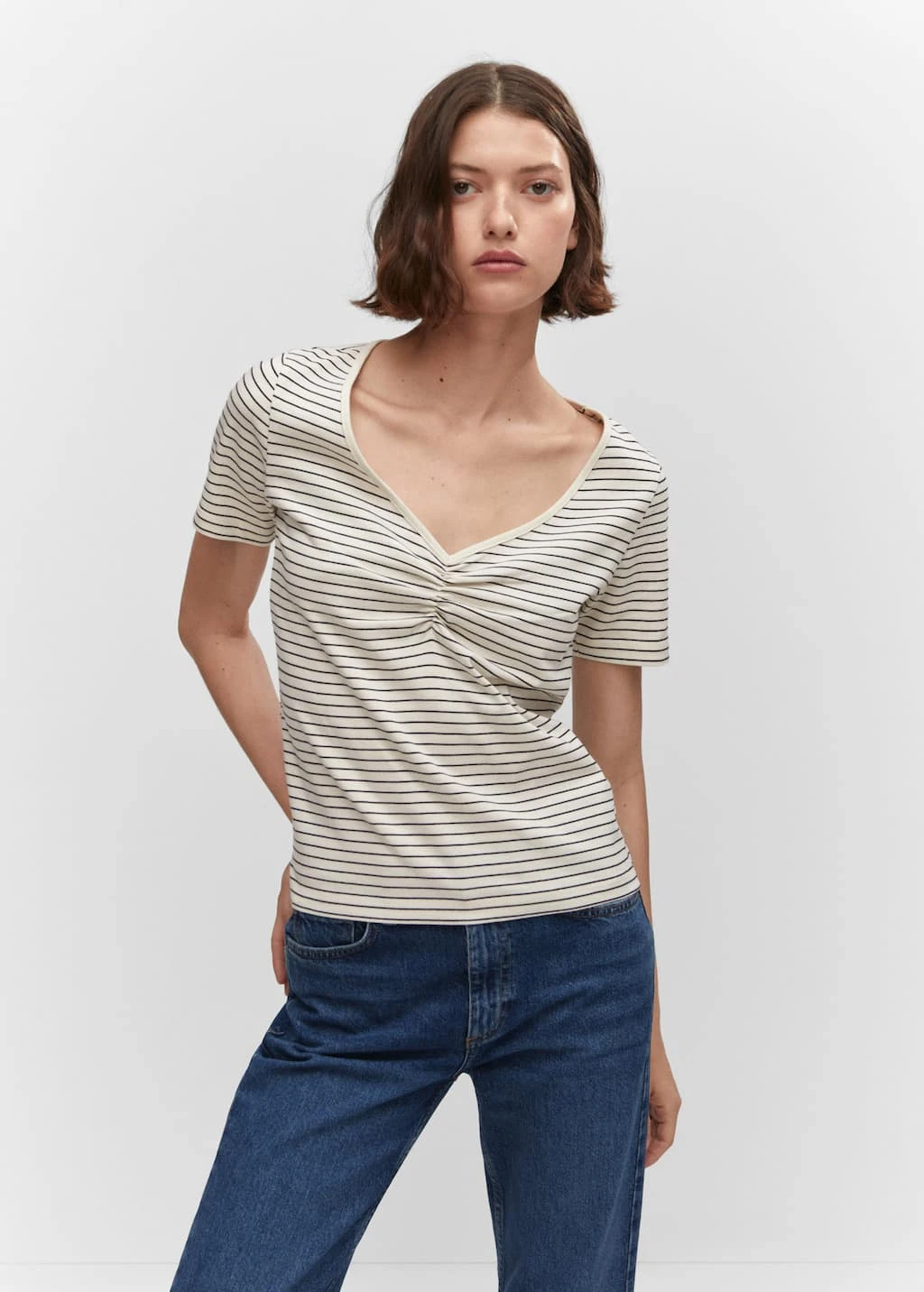 T-shirt Coton Détail Froncé