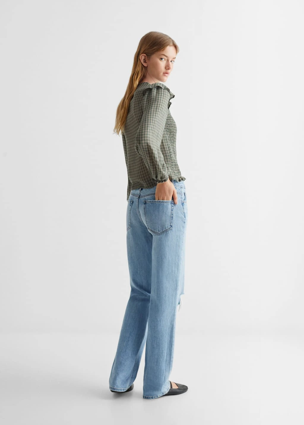 Blouse à Carreaux à Volant – Image 3