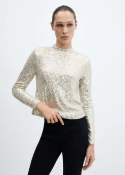 T-shirt Sequins Col Montant