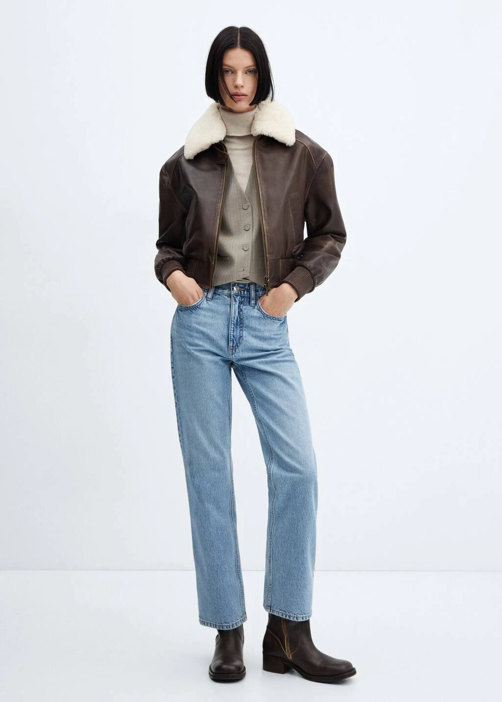 Bomber Cuir Col Imitation Mouton RetournĂ© â Image 2