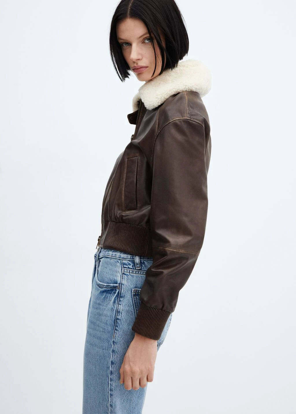 Bomber Cuir Col Imitation Mouton Retourné