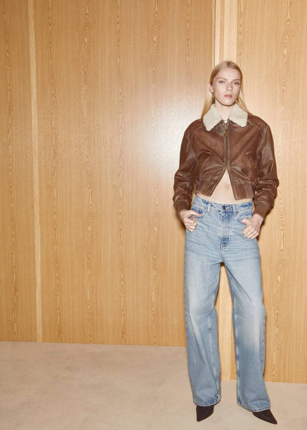 Bomber Cuir Col Imitation Mouton RetournĂ© â Image 6