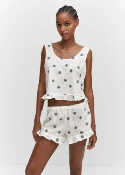 Short Pyjama Brodé Fleurs