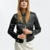 Blouson Cuir Fermeture Éclair Symétrique