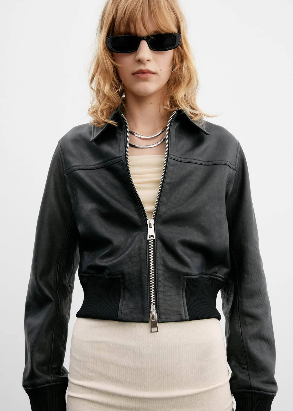 Blouson Cuir Bas élastiqué