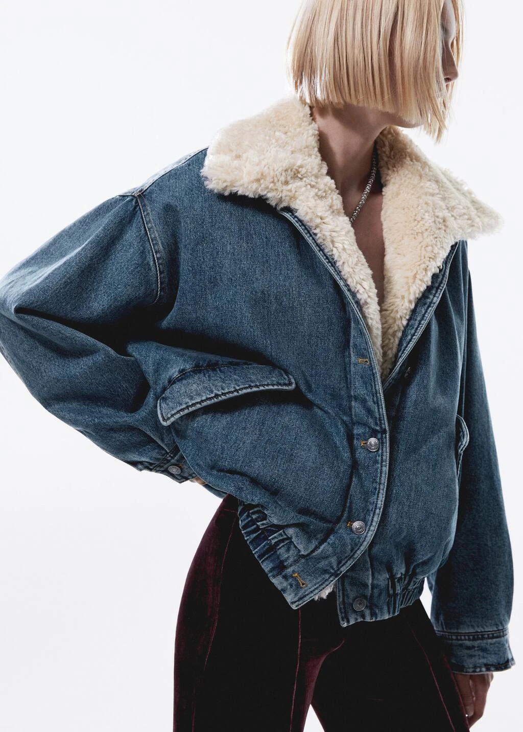 Veste Bomber En Jean Imitation Mouton Retourné