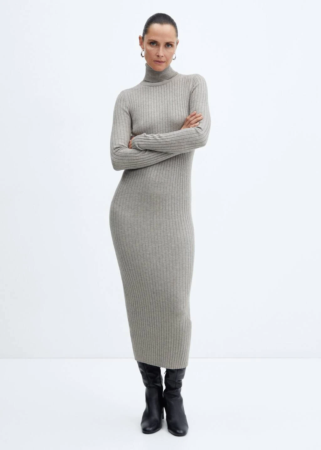 Robe Midi Maille Côtelée Col Montant – Image 2