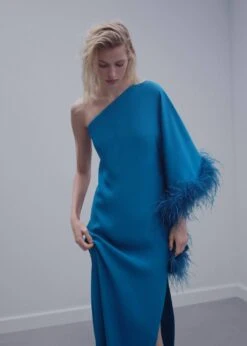 Robe Satinée Asymétrique Plumes