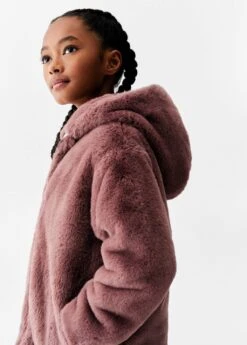 Manteau Fourrure Synthétique à Capuche